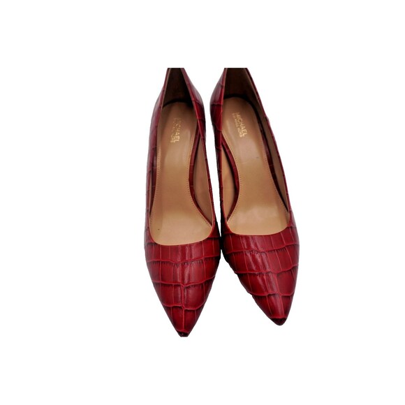 Michael Kors Burgundy Croc Embossed Pointed Toe Office Heel Pumps Size 9.5M - Picture 5 of 12